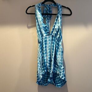 SHEIN Blue Tie-Dye Halter Romper